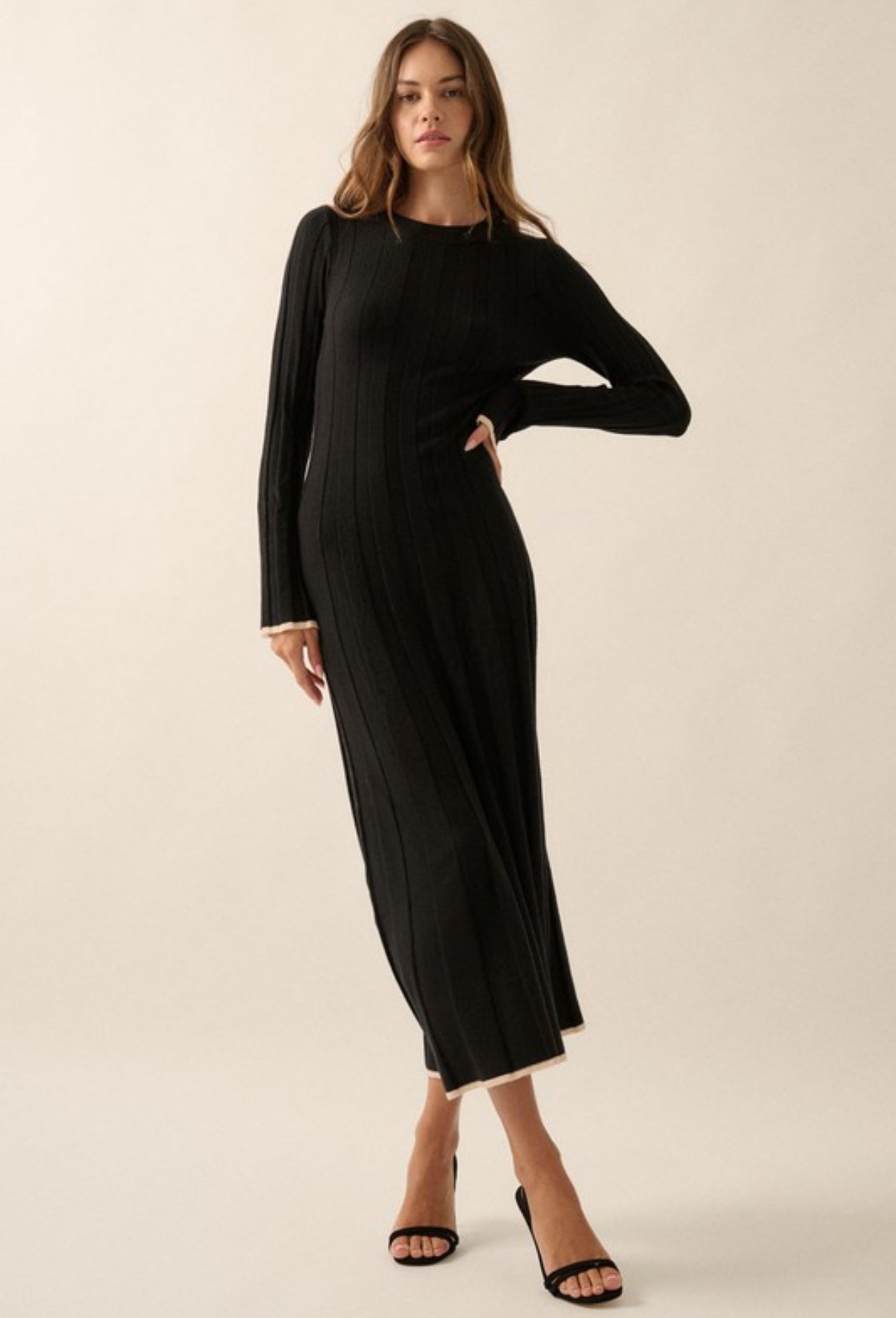 Camila Ribbed Knit Sweater Dress in Black