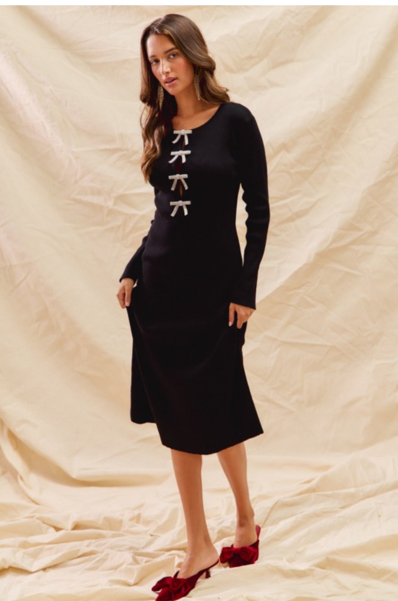 Elizabeth Front Bow Midi Sweater Dress