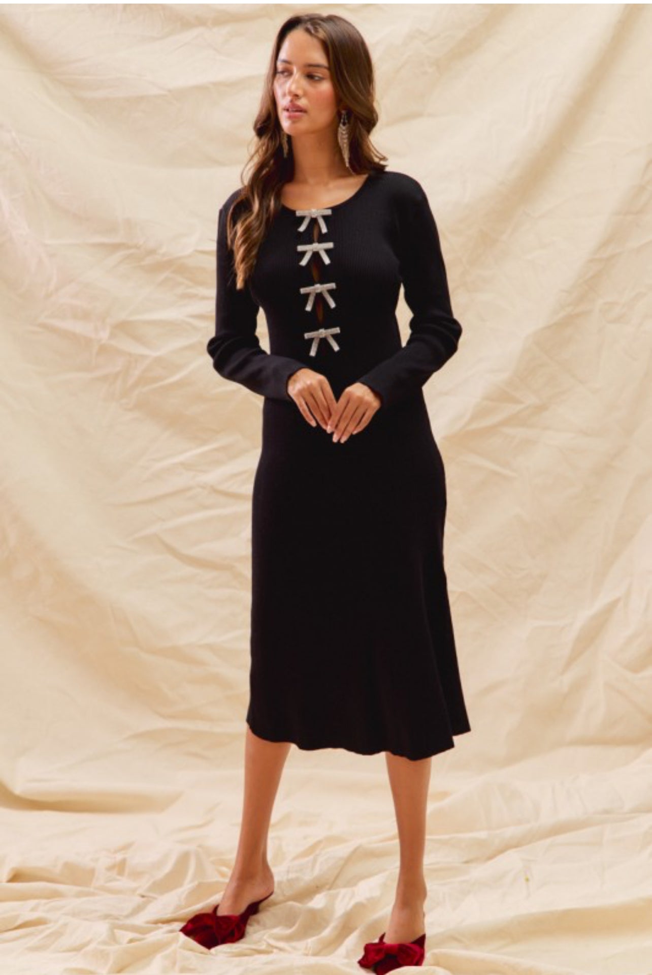 Elizabeth Front Bow Midi Sweater Dress
