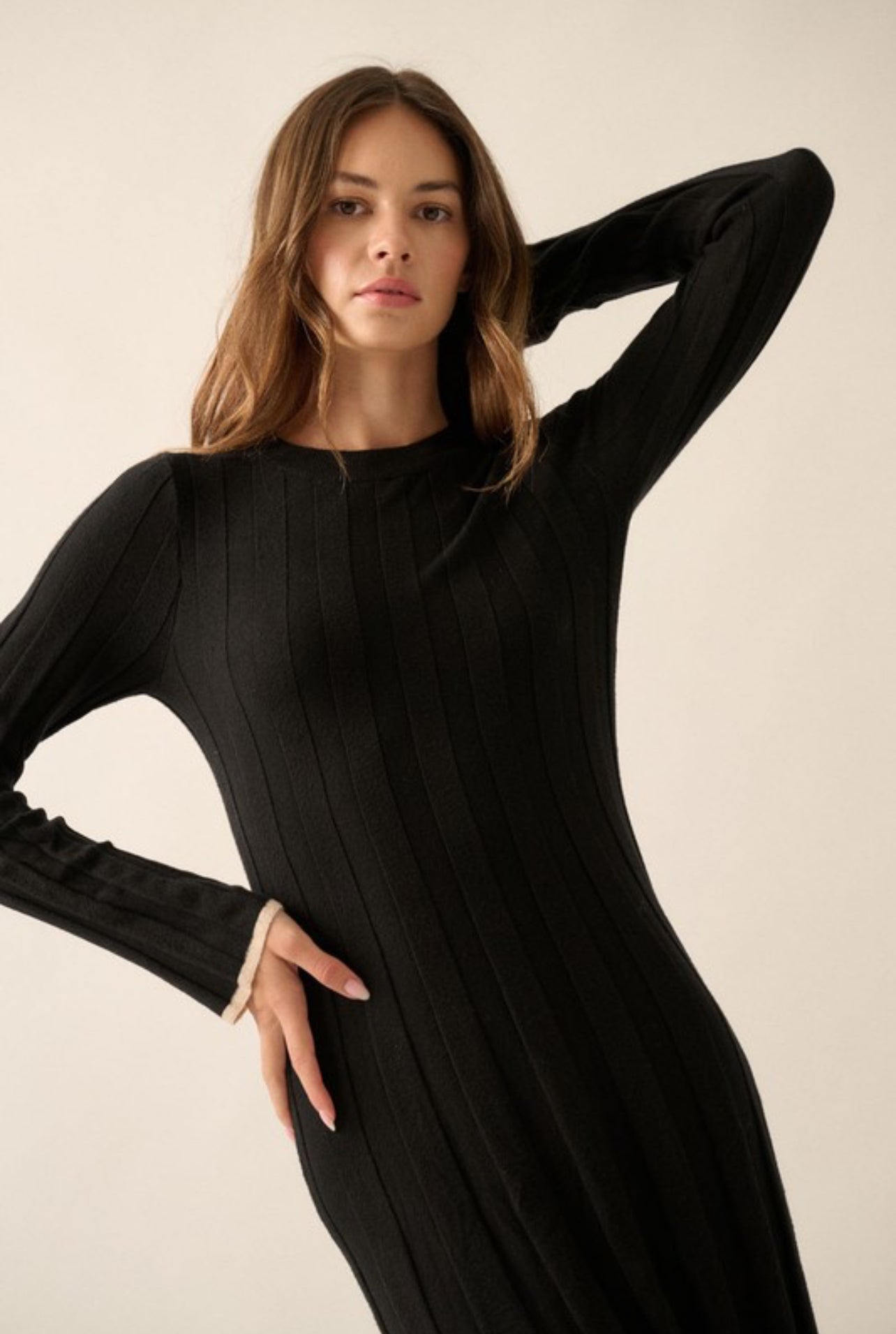 Camila Ribbed Knit Sweater Dress in Black