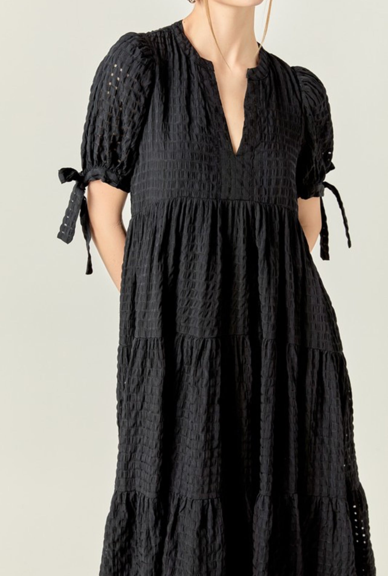 The Macy Tie Sleeve Dress in Black