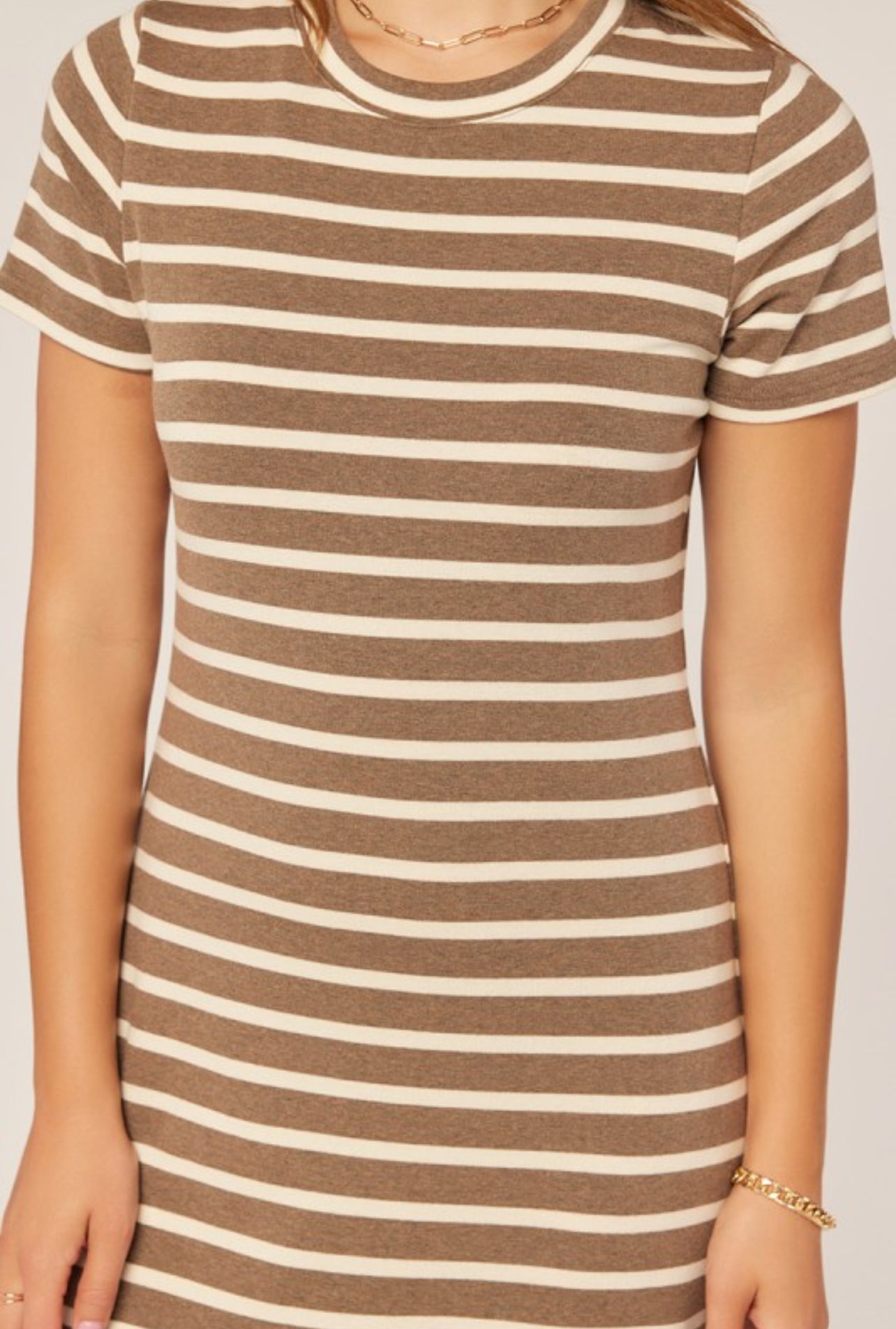 Sophia Striped Knit Midi Dress in Brown and Ivory