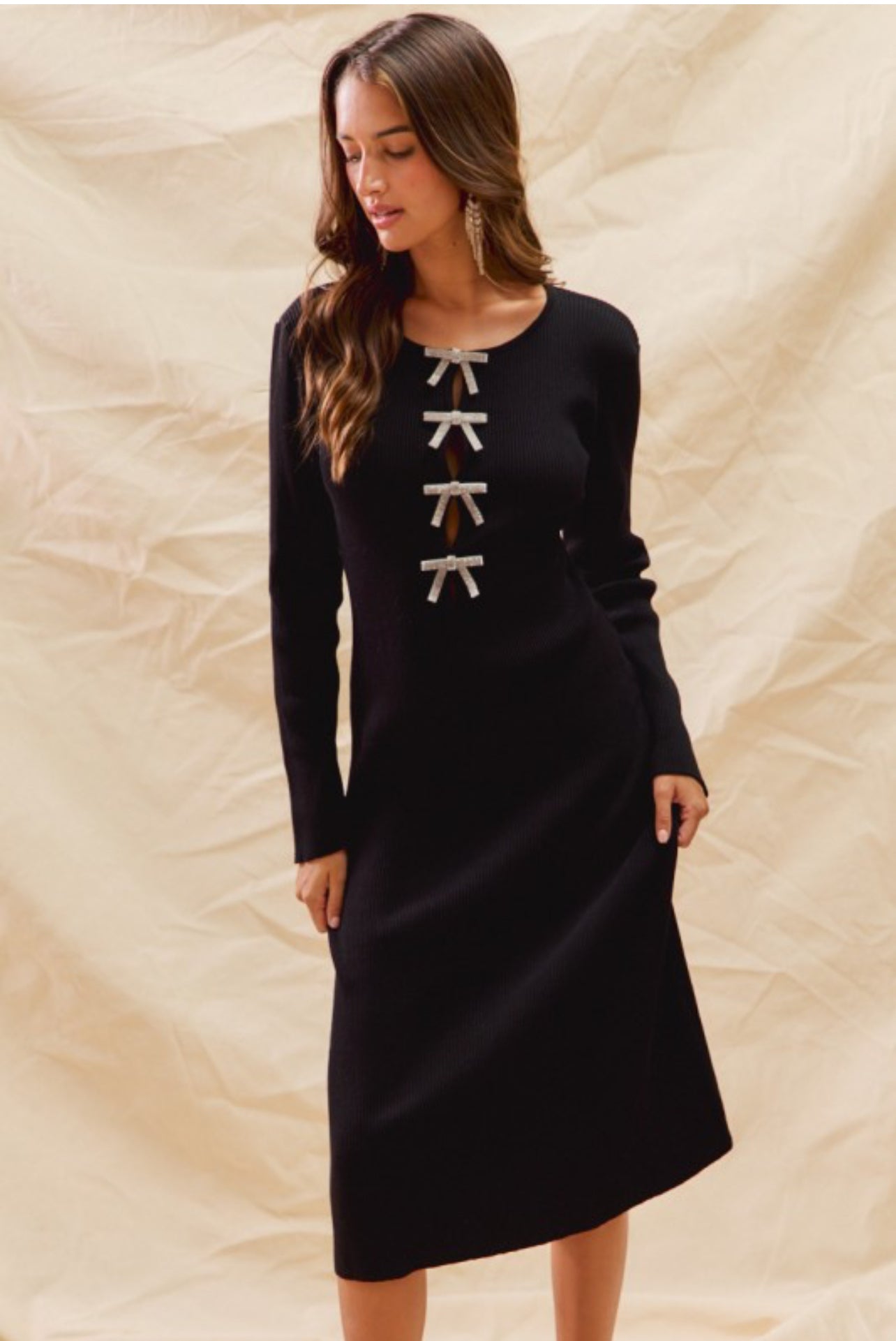 Elizabeth Front Bow Midi Sweater Dress