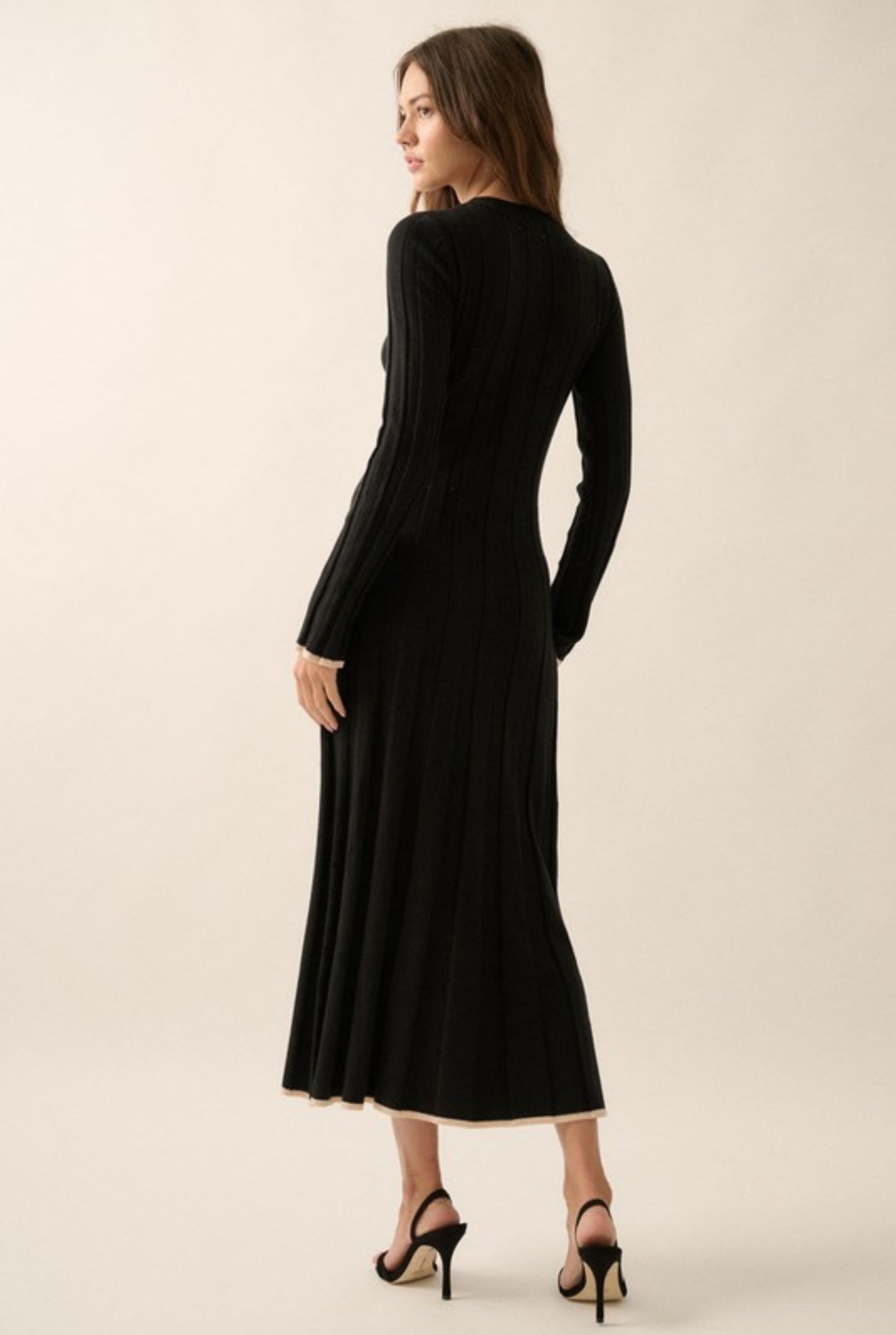 Camila Ribbed Knit Sweater Dress in Black