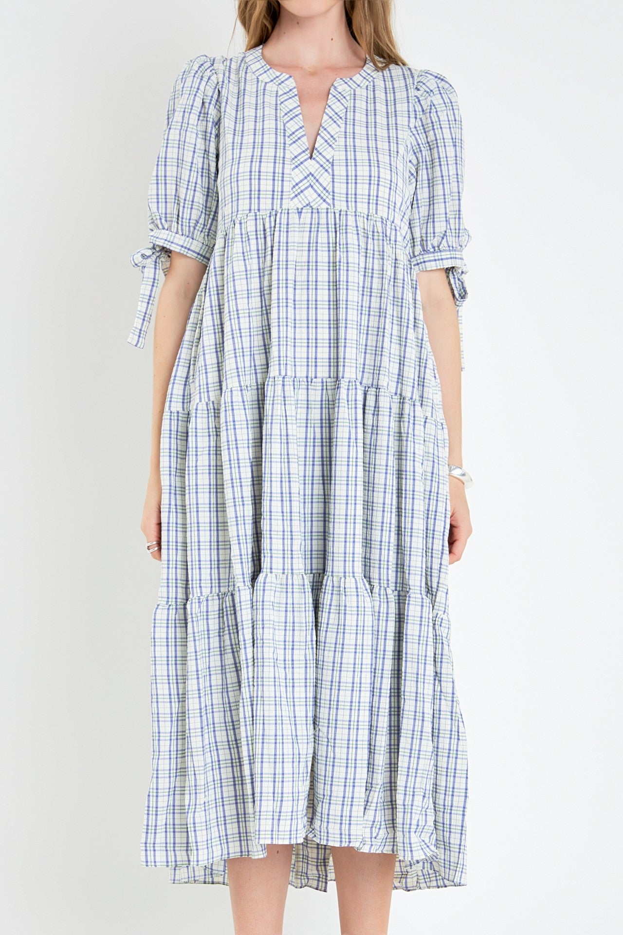 Cecilia Gingham Bow Tie Sleeve Dress