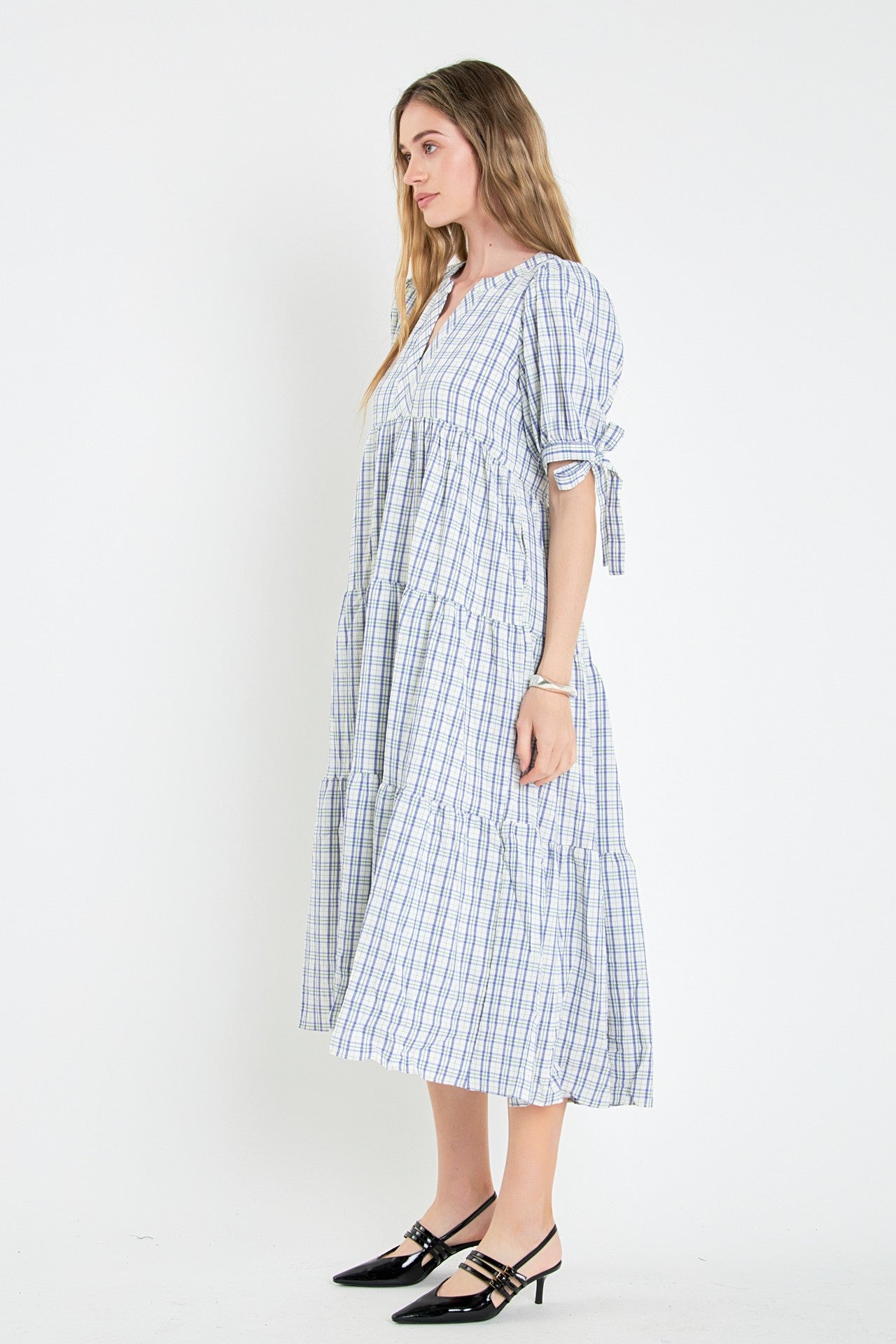 Cecilia Gingham Bow Tie Sleeve Dress