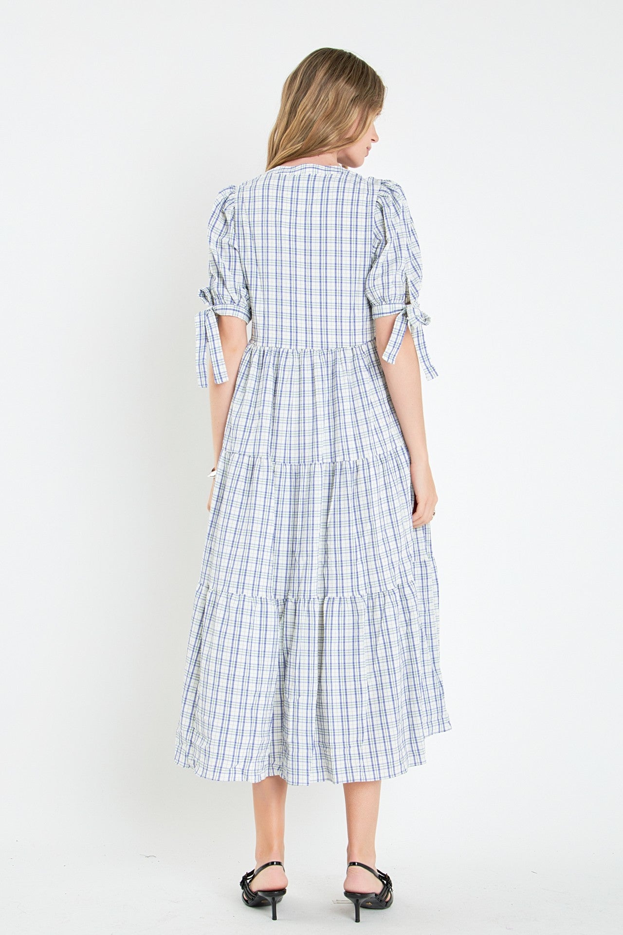 Cecilia Gingham Bow Tie Sleeve Dress