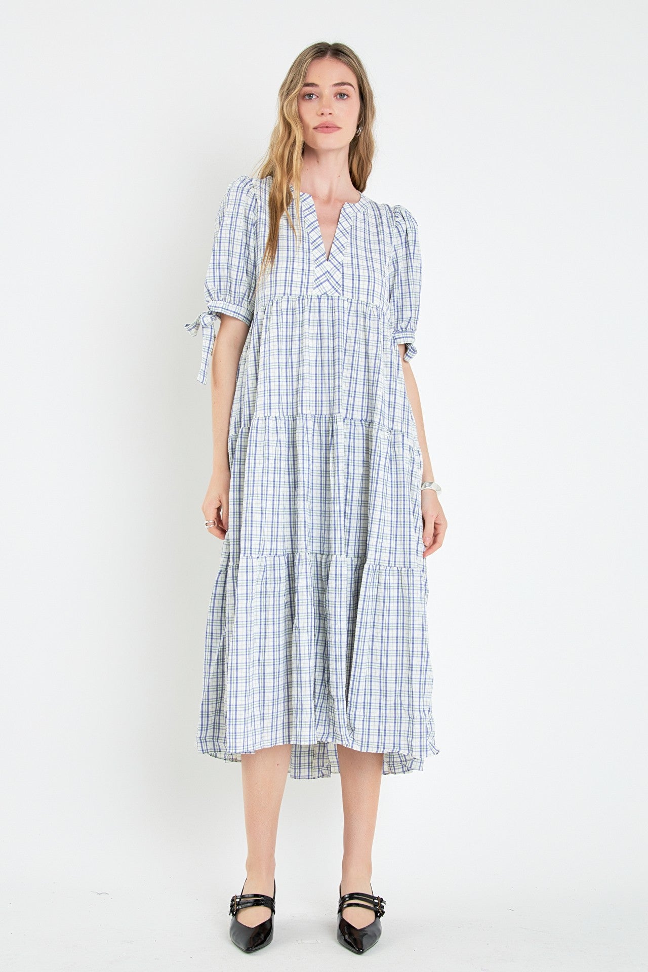 Cecilia Gingham Bow Tie Sleeve Dress