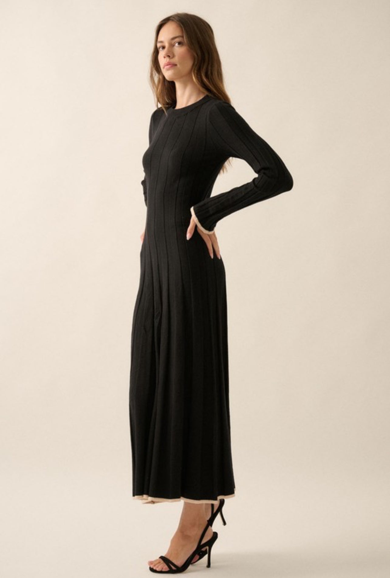 Camila Ribbed Knit Sweater Dress in Black