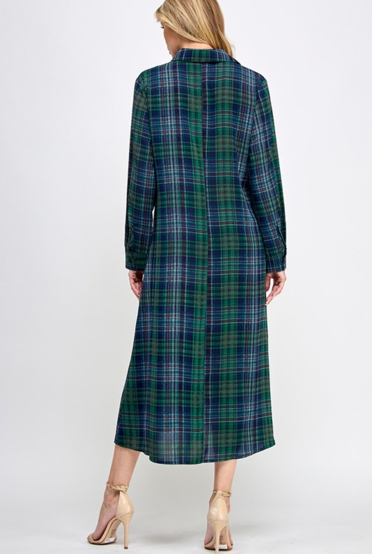Evelyn Plaid Shirt Dress in Green