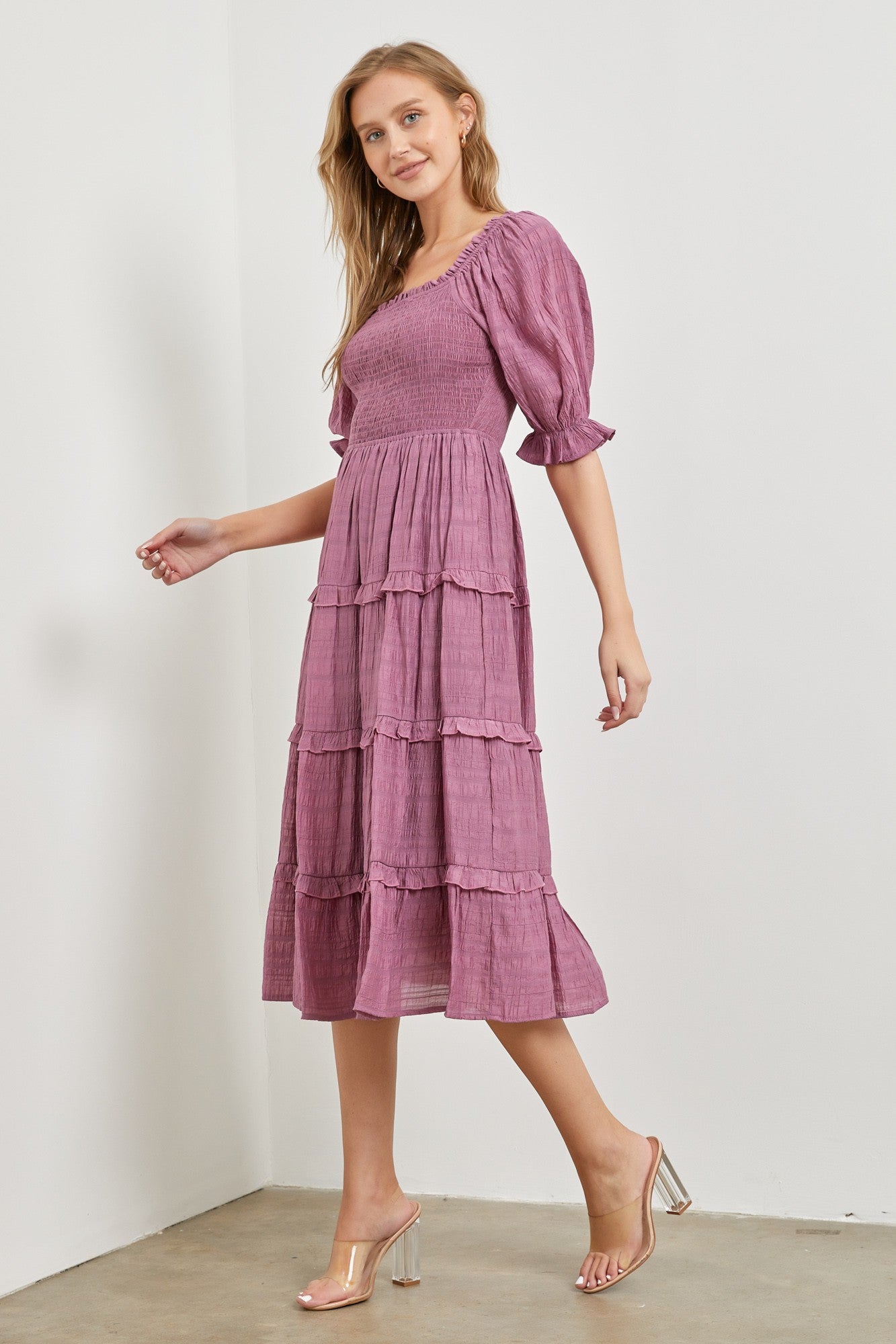 Lavender Square Neck Midi Dress