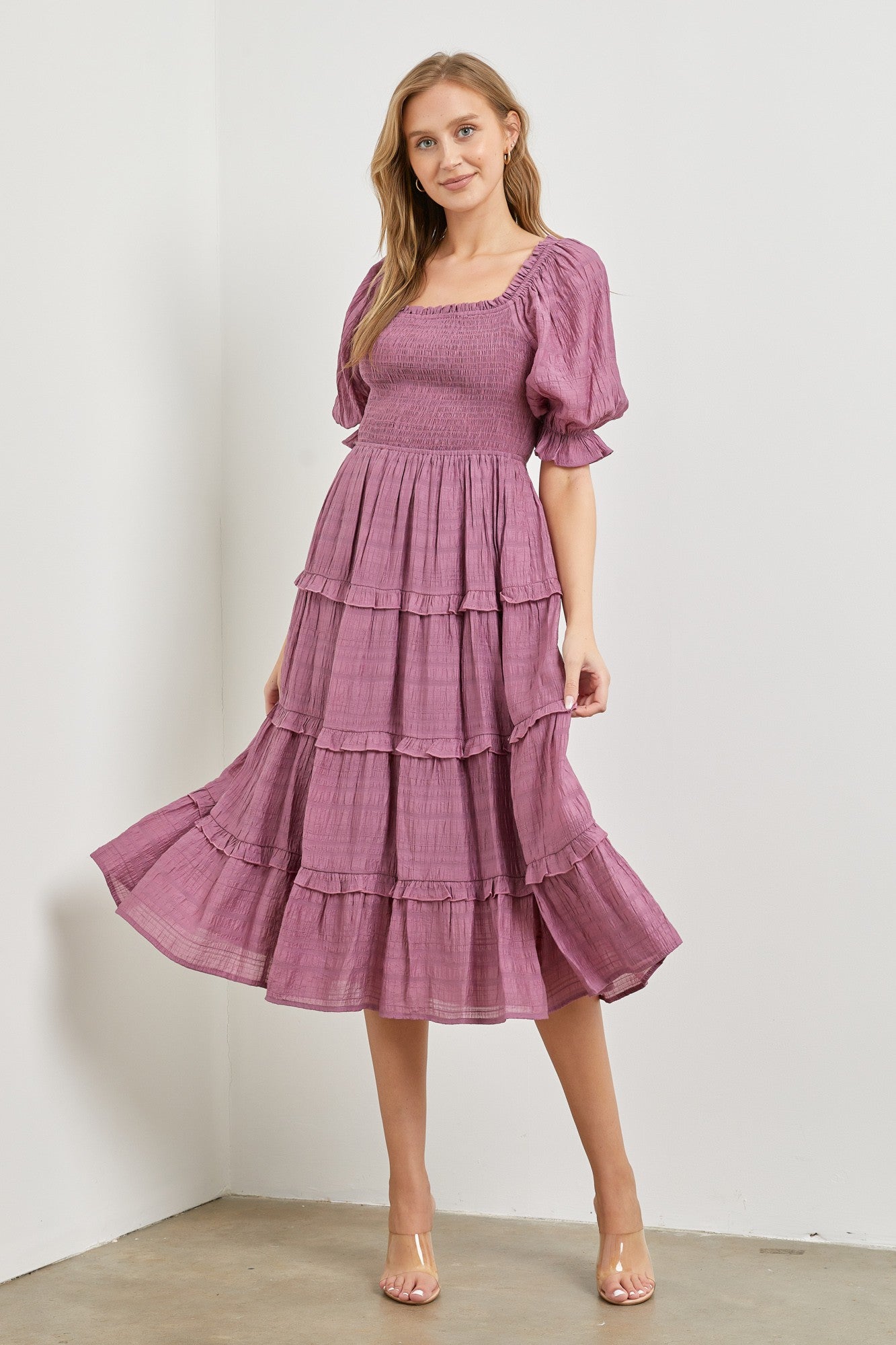 Lavender Square Neck Midi Dress