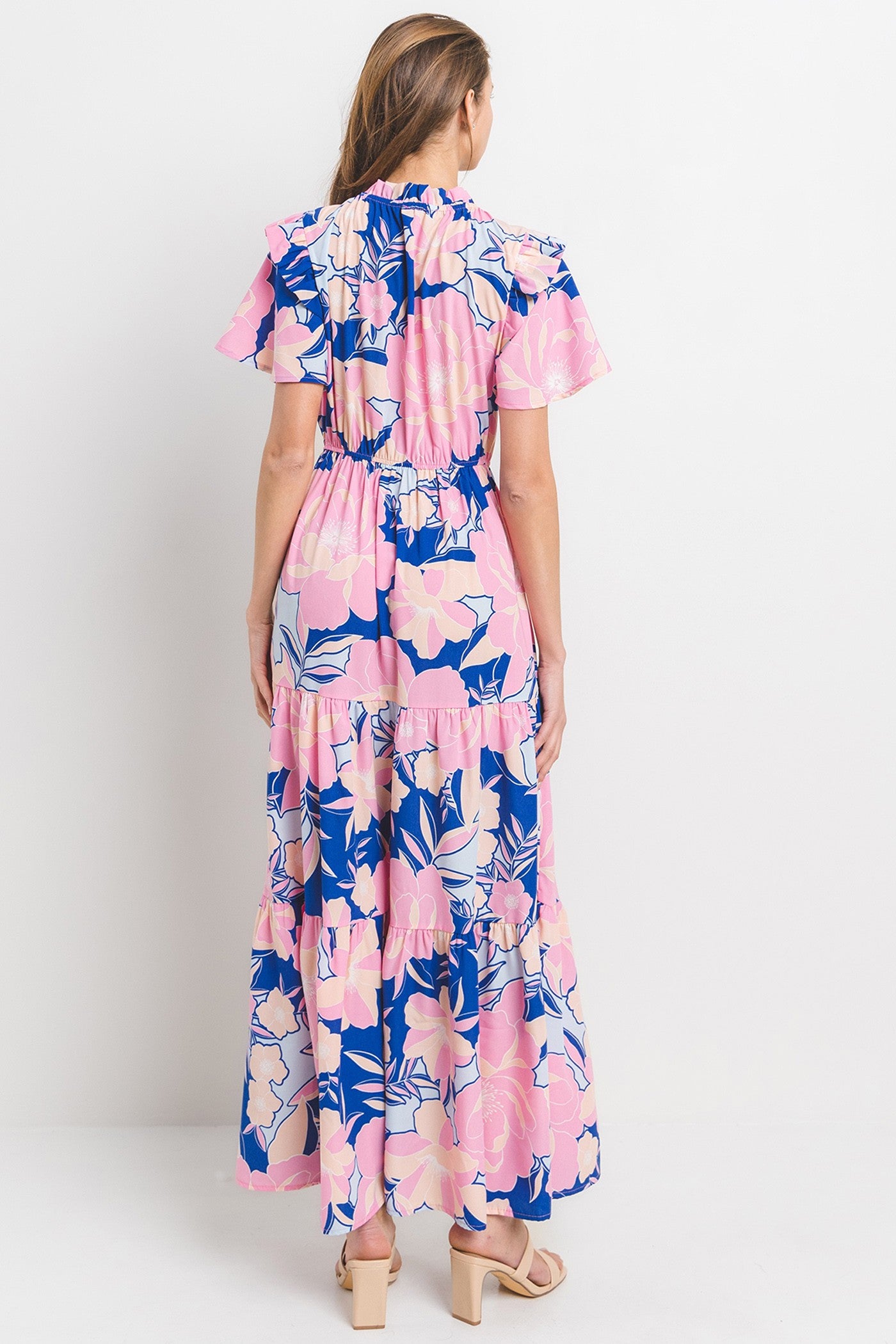 Royal Floral Printed Ruffle Dress