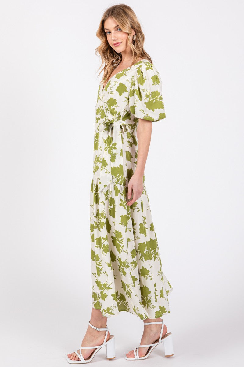 Top Tiered Midi Dress W/ Waist Tie