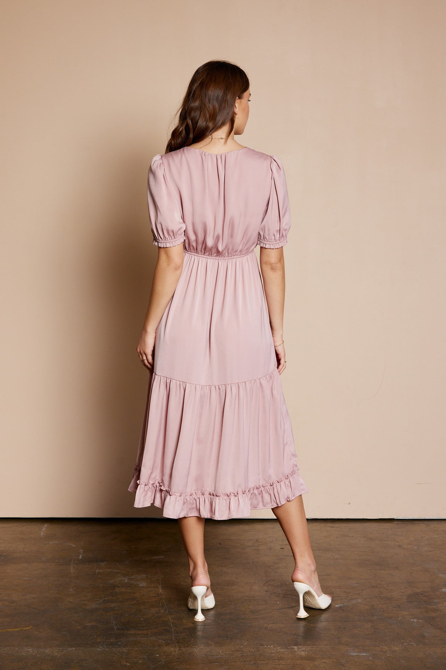 Blush Dull Satin Ruffle Dress