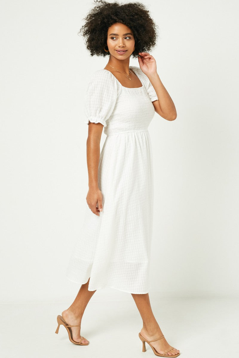 White Textured Midi Dress Broadway Modest Co. White Textured Midi Dress Broadway Modest Co.