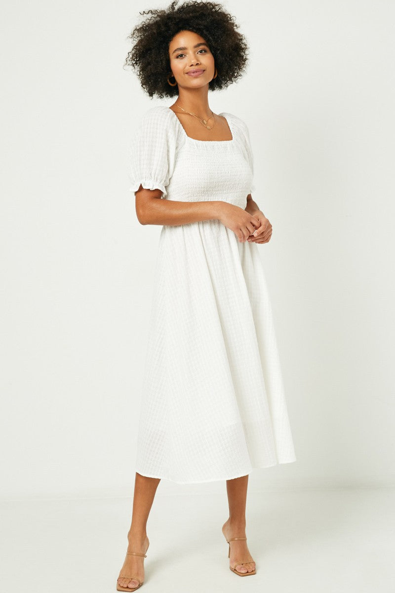 White Textured Midi Dress