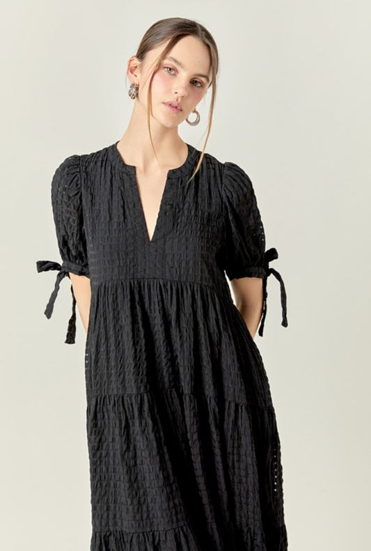 The Macy Tie Sleeve Dress in Black
