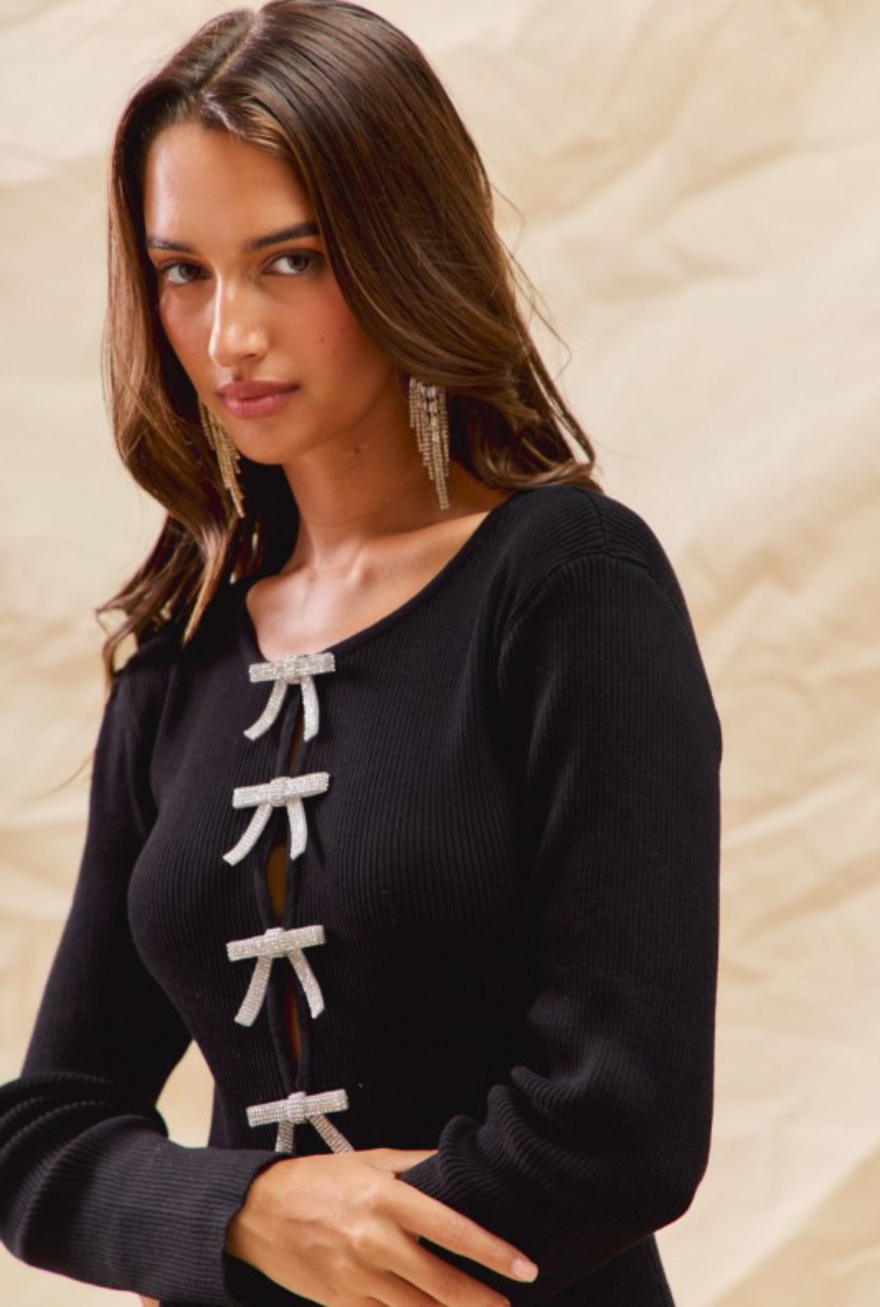 Elizabeth Front Bow Midi Sweater Dress