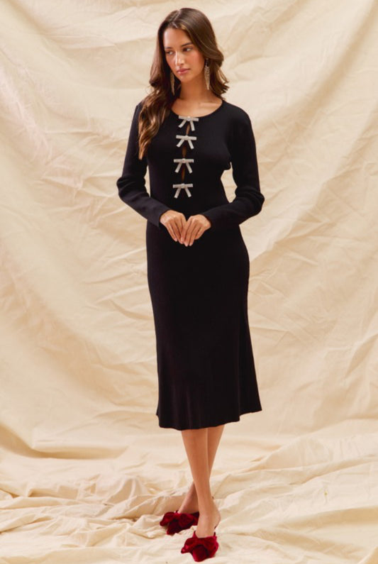 Elizabeth Front Bow Midi Sweater Dress