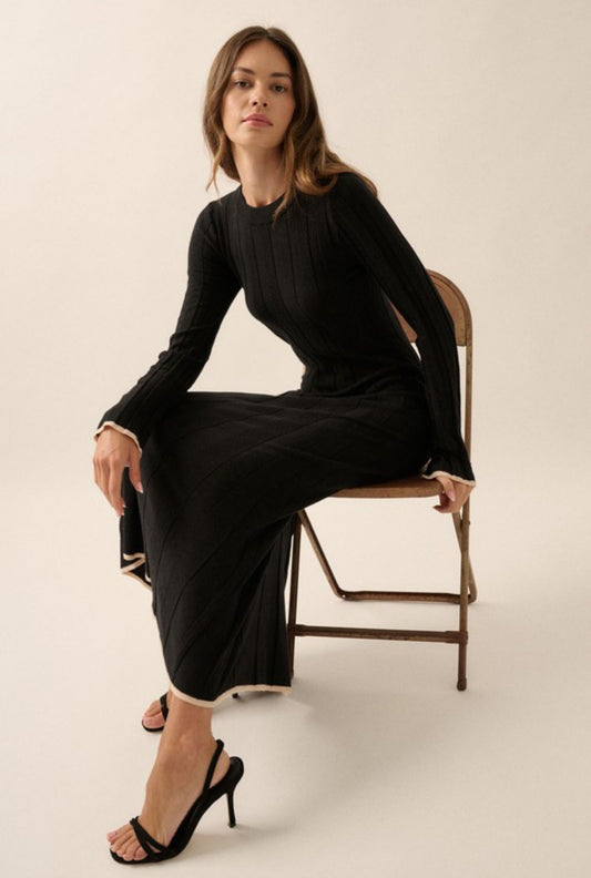 Camila Ribbed Knit Sweater Dress in Black