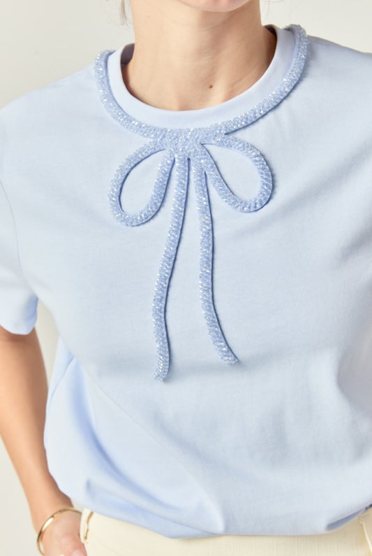 The Sasha Bow Shirt in Baby Blue