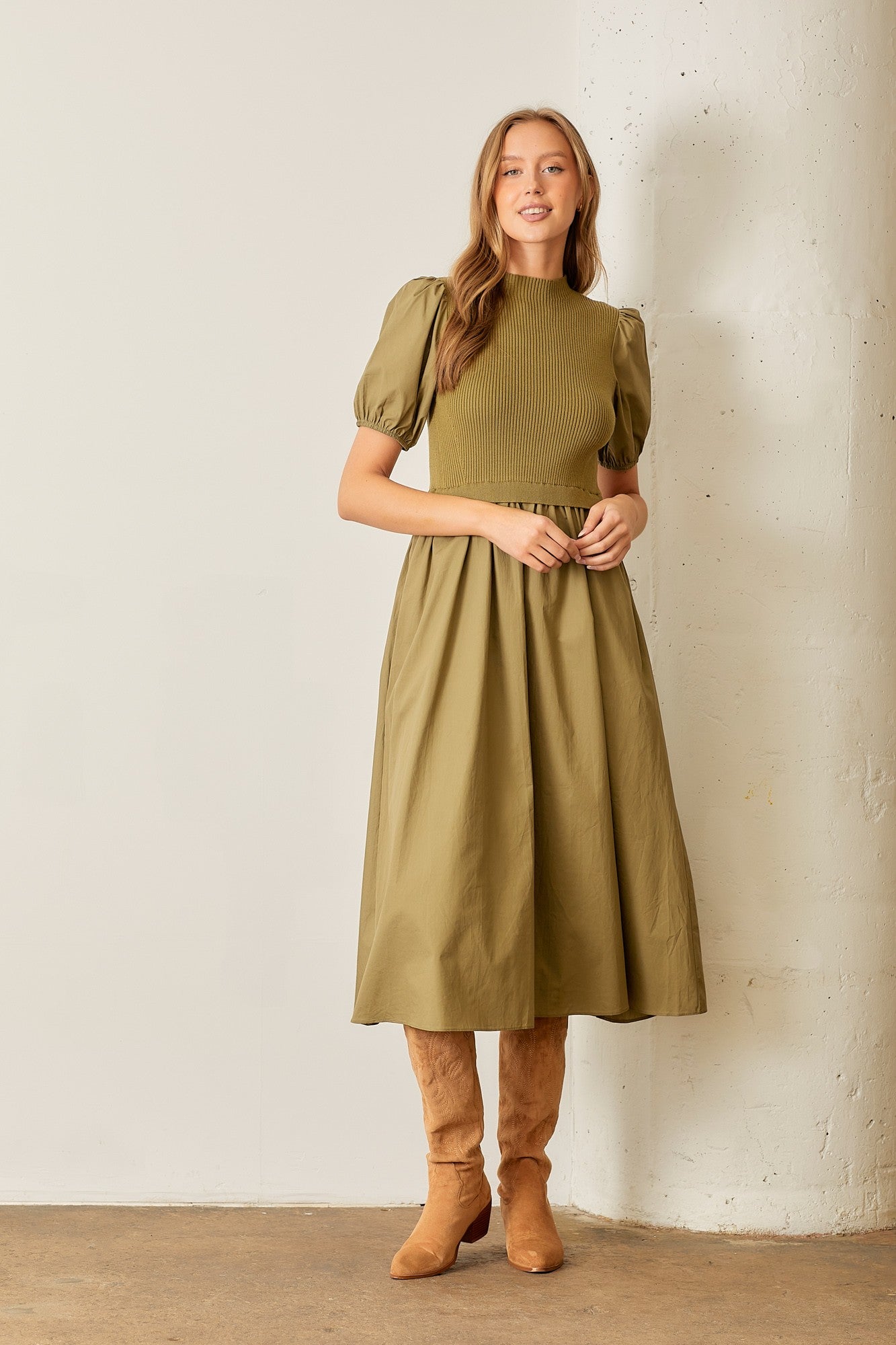 Olive Knit Bodice Maxi Dress