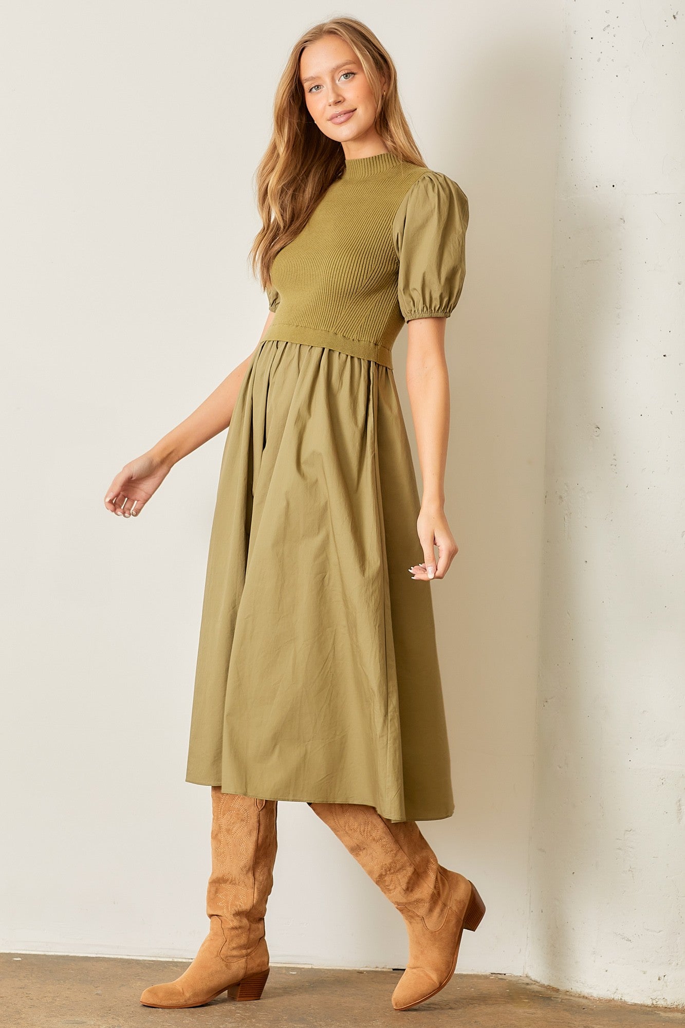 Olive Knit Bodice Maxi Dress