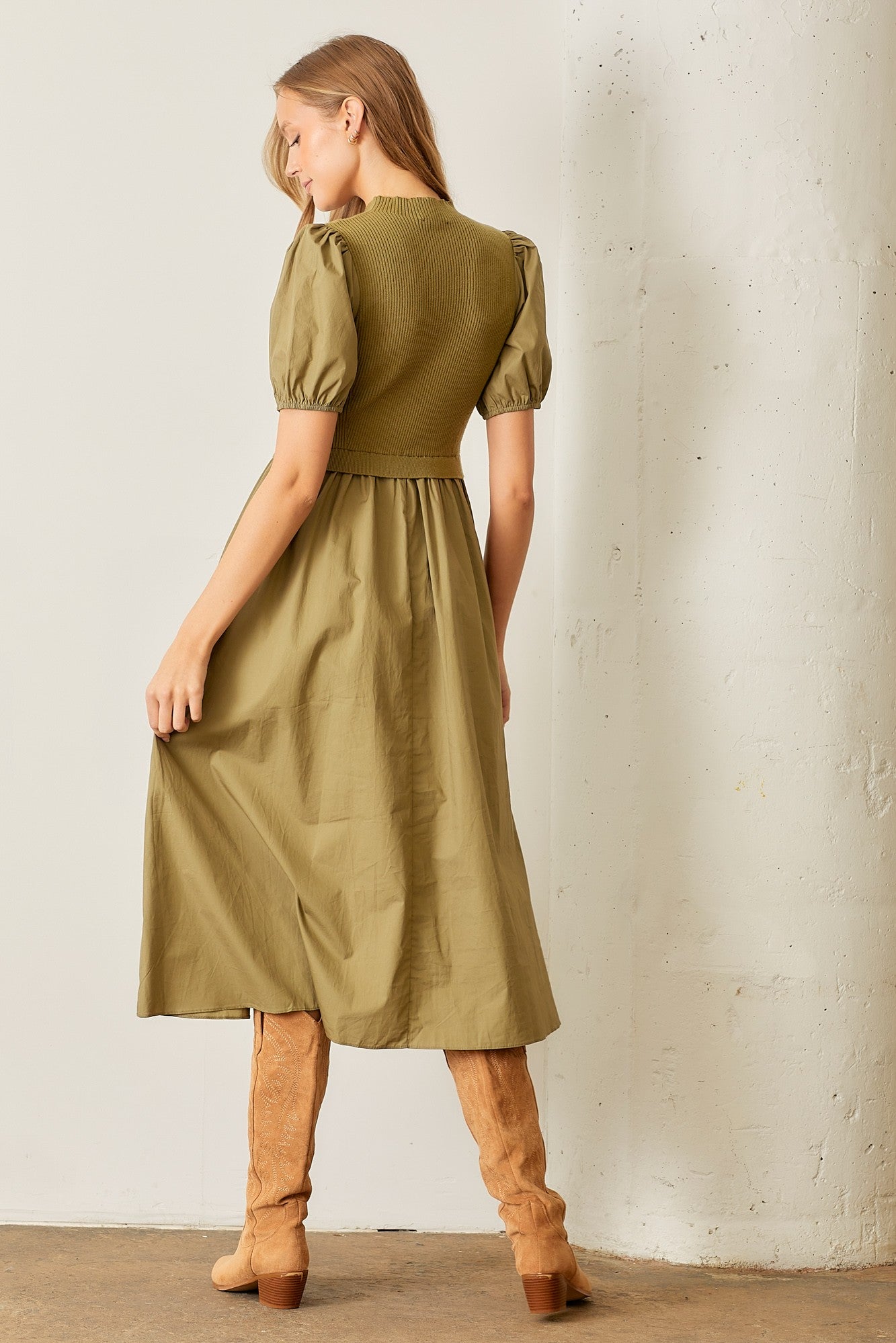 Olive Knit Bodice Maxi Dress