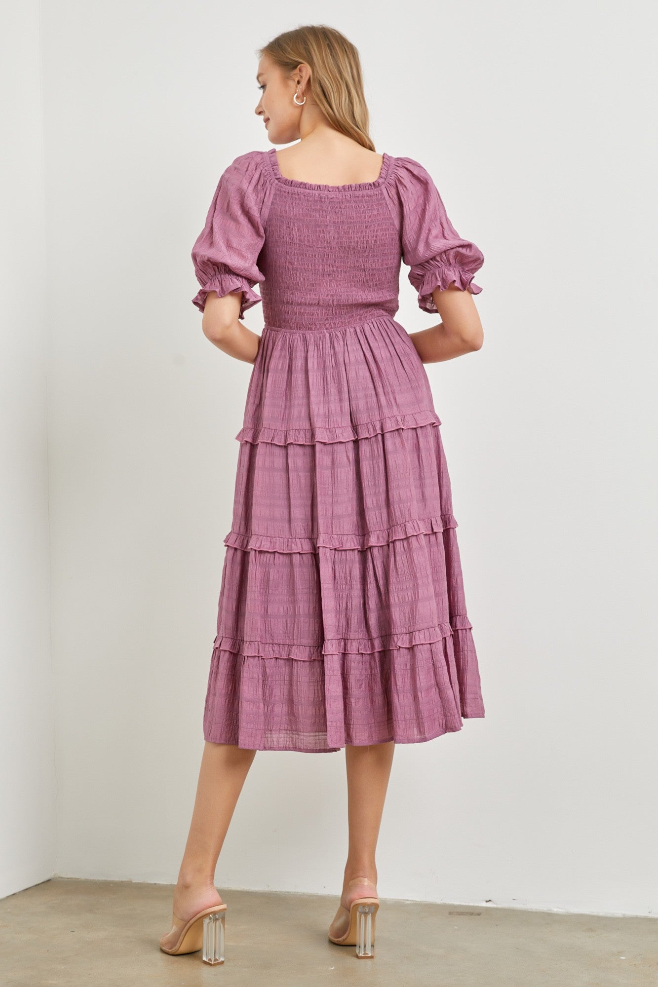 Lavender Square Neck Midi Dress