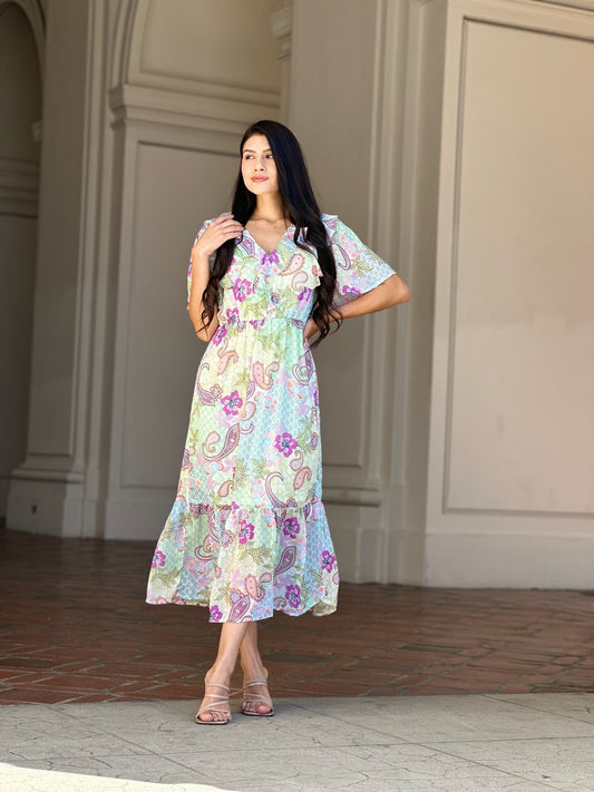 Paisley Sundress with Ruffle Detail