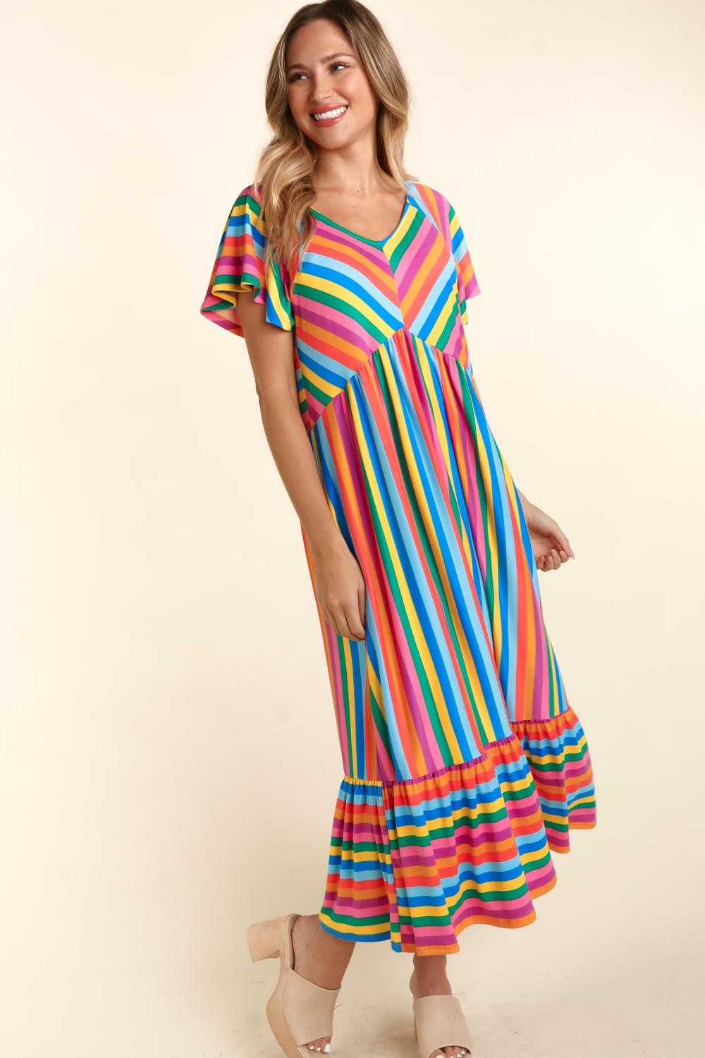 Plus Multi-Color Stripe Dress with Side Pockets