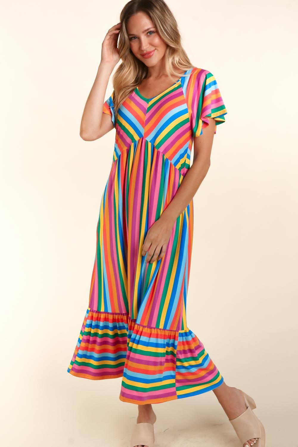 Plus Multi-Color Stripe Dress with Side Pockets