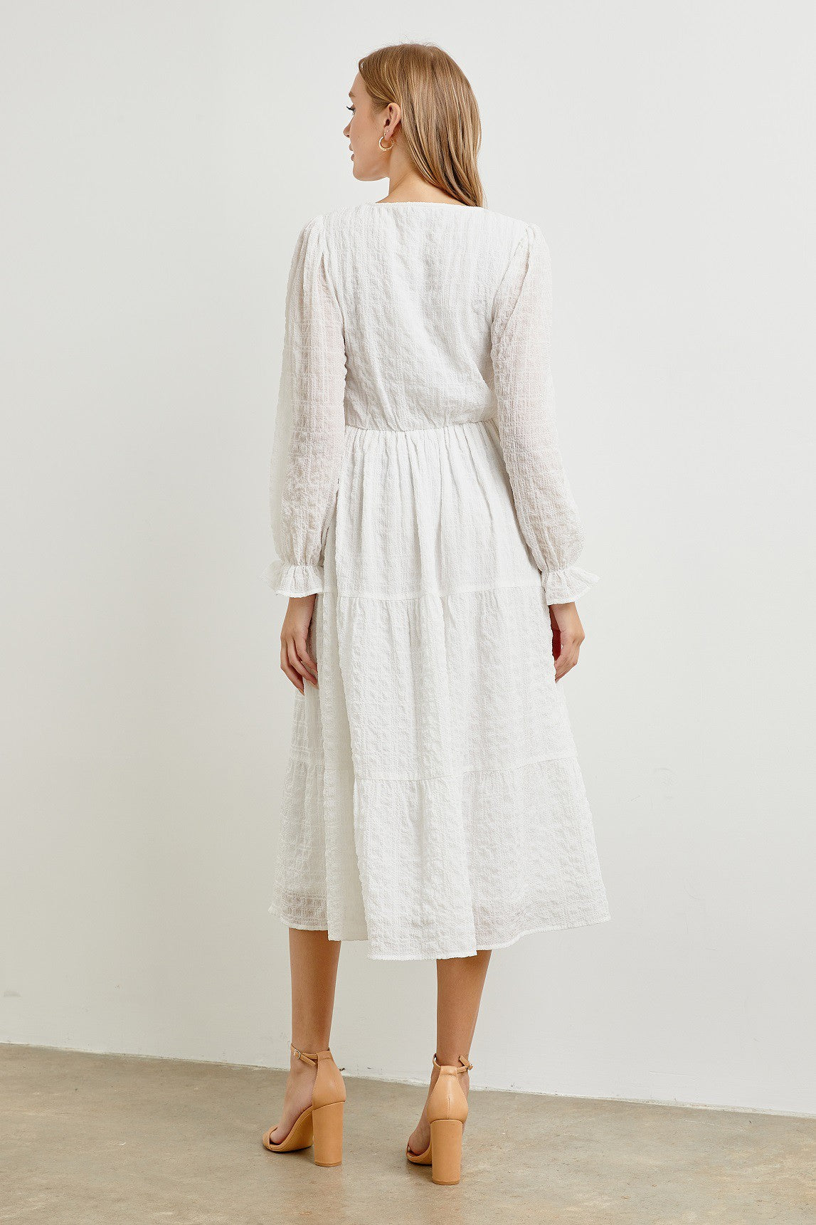 White Smocked Tiered Midi Dress